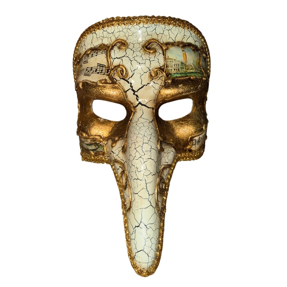 Venetian Plague Doctor Mask Gold Music Note Decoupage Medico della Peste OS